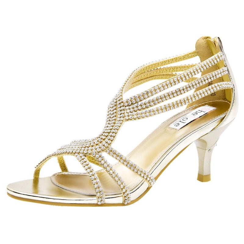 SheSole Women's Low Heel Dance Wedding Sandals Strappy Dress Shoes Gold Heel US SIZE 10 - Image 1
